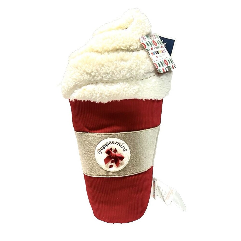 NWT Novogratz Peppermint Latte Throw Pillow Decor Christmas Coffee Sherpa 10x18